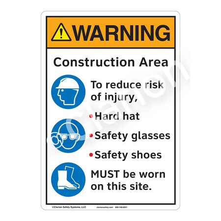 ANSI/ISO Compliant Warning Construction Area Safety Signs Outdoor Weather Tuff Plastic (S2) 12x18